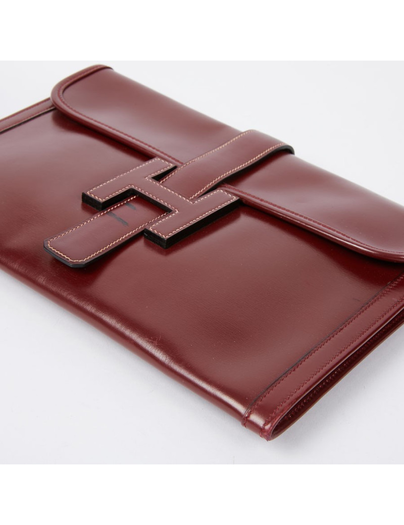 HERMES Jige pochette cuir rouge H