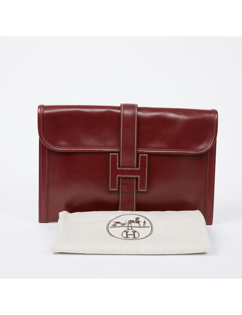 HERMES Jige pochette cuir rouge H