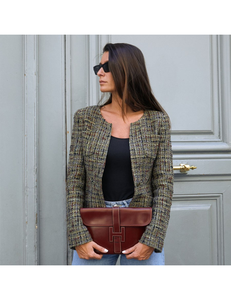 Pochette HERMES Jige cuir bordeaux