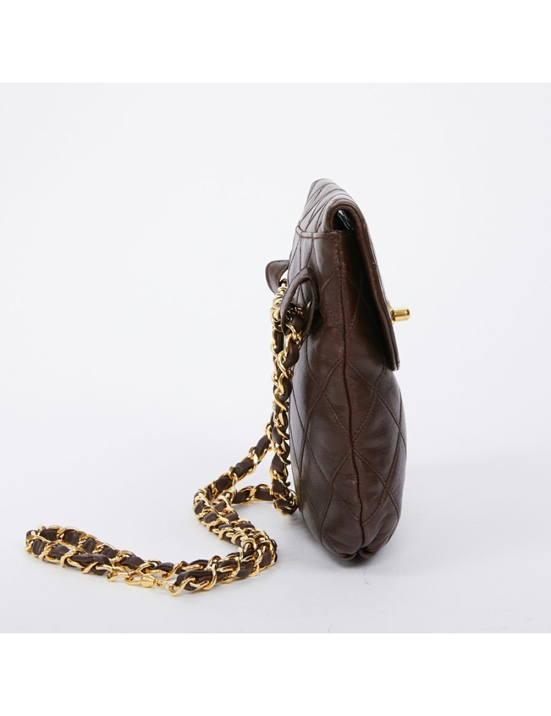 Ceinture sac CHANEL Vintage en cuir matelassé marron