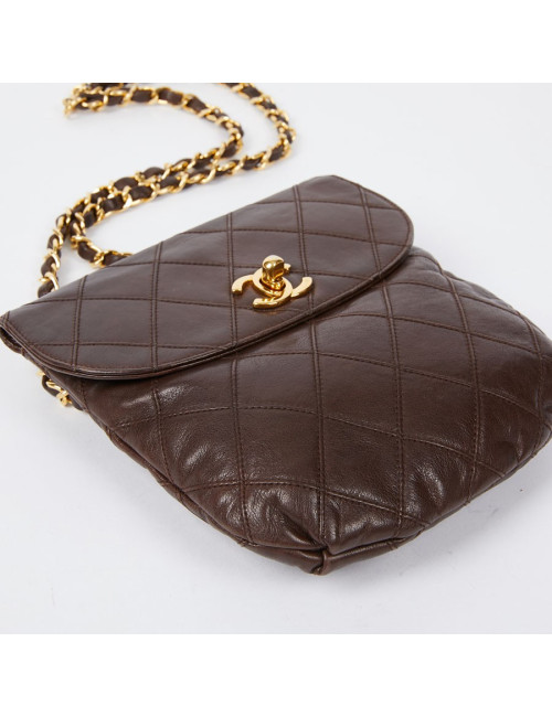 Ceinture sac CHANEL Vintage en cuir matelassé marron