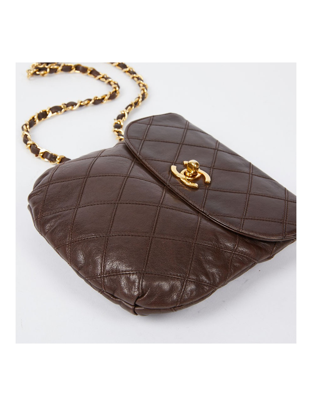 Ceinture sac CHANEL Vintage en cuir matelassé marron