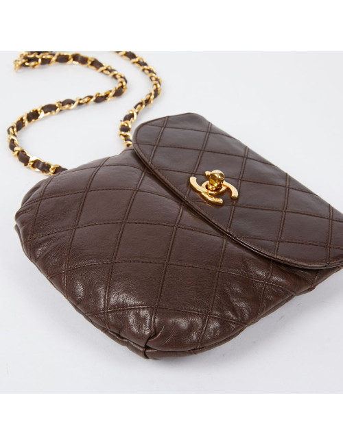 Ceinture sac CHANEL Vintage en cuir matelassé marron