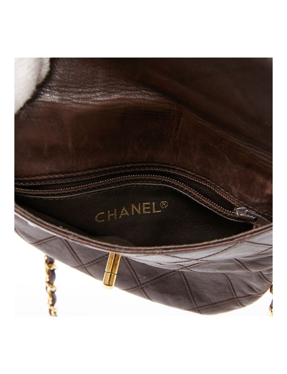 Ceinture sac CHANEL Vintage en cuir matelassé marron