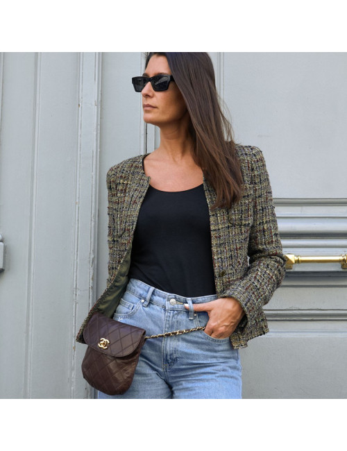 Ceinture sac CHANEL Vintage en cuir matelassé marron