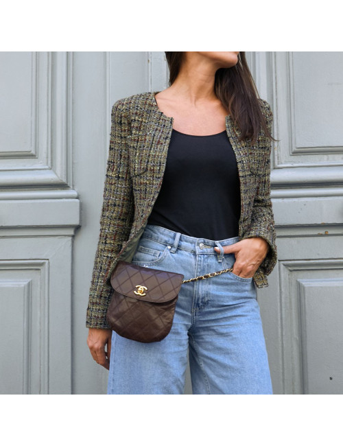 Ceinture sac CHANEL Vintage en cuir matelassé marron