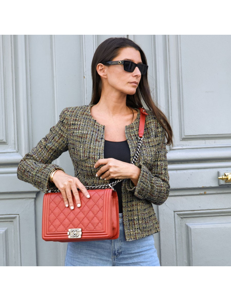 CHANEL Boy cuir rouge