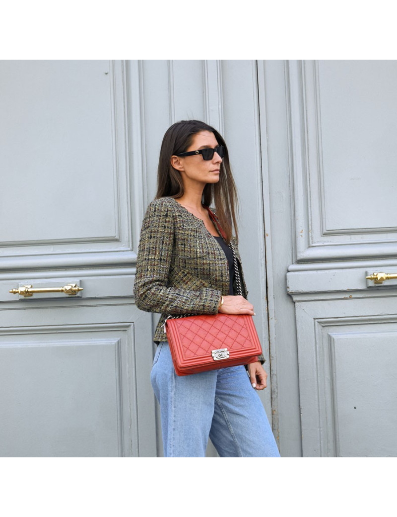 CHANEL Boy cuir rouge