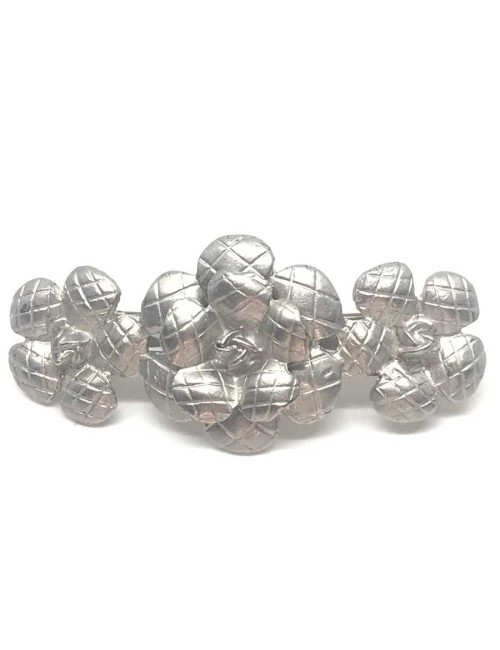 Barrette CHANEL camélias argent strié