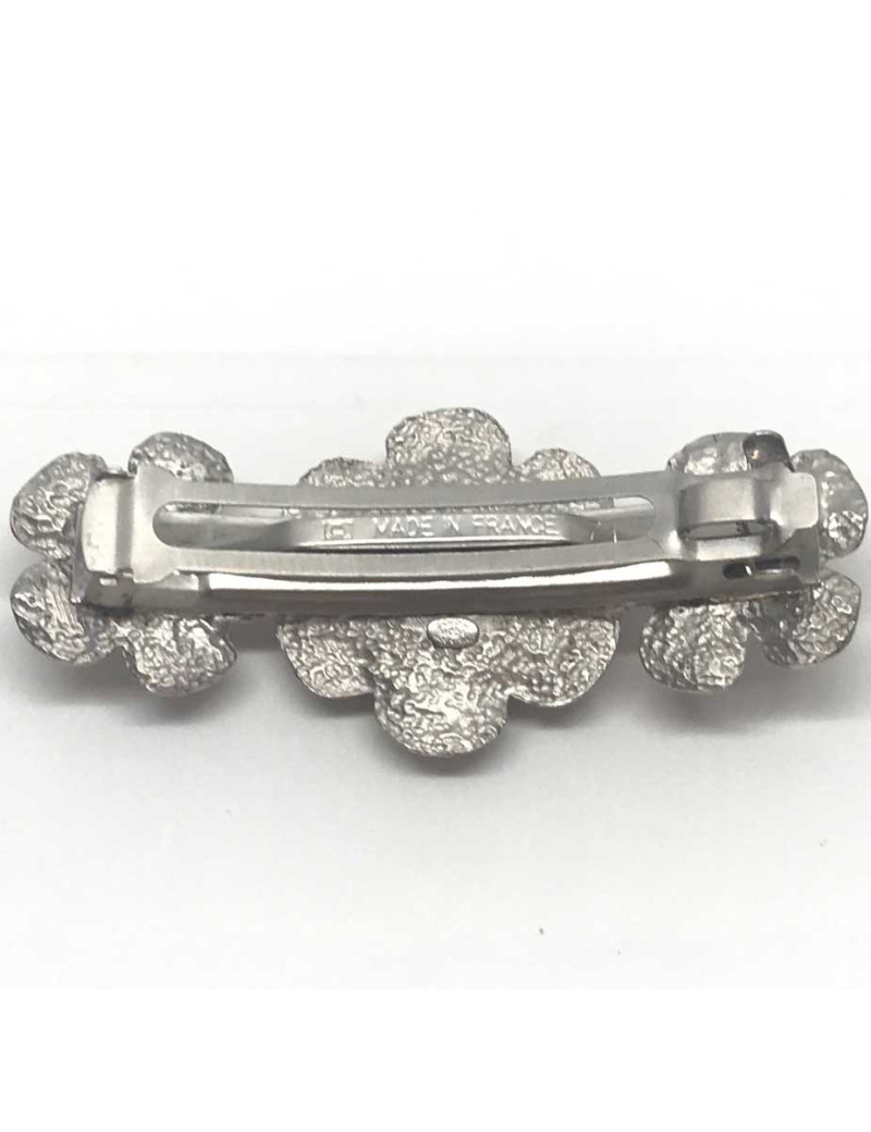 Barrette CHANEL camélias argent strié