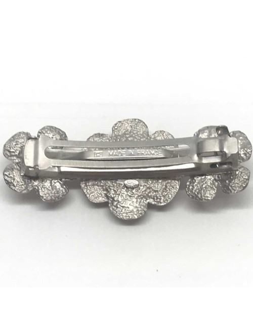 Barrette CHANEL camélias argent strié