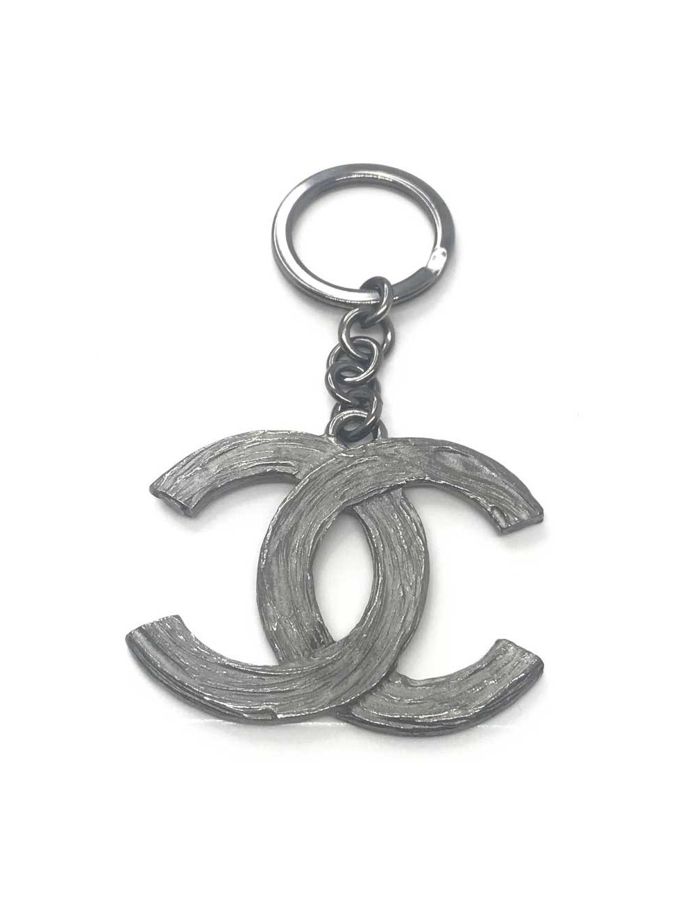 Porte-clefs CHANEL Double "CC" métal argent vieilli