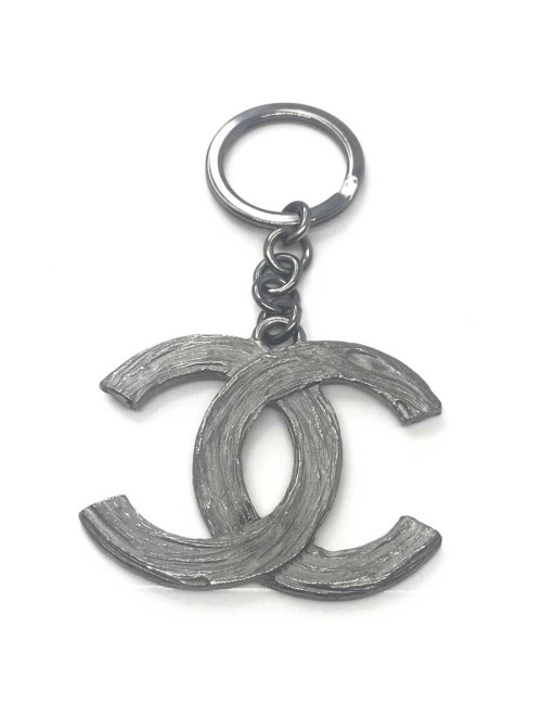 Porte-clefs CHANEL Double "CC" métal argent vieilli