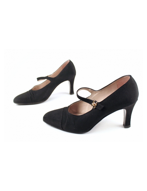 Escarpins "Babies" toile noire CHANEL