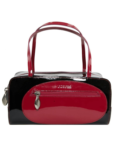 Sac LAGERFELD cuir verni noir poignée fuschia
