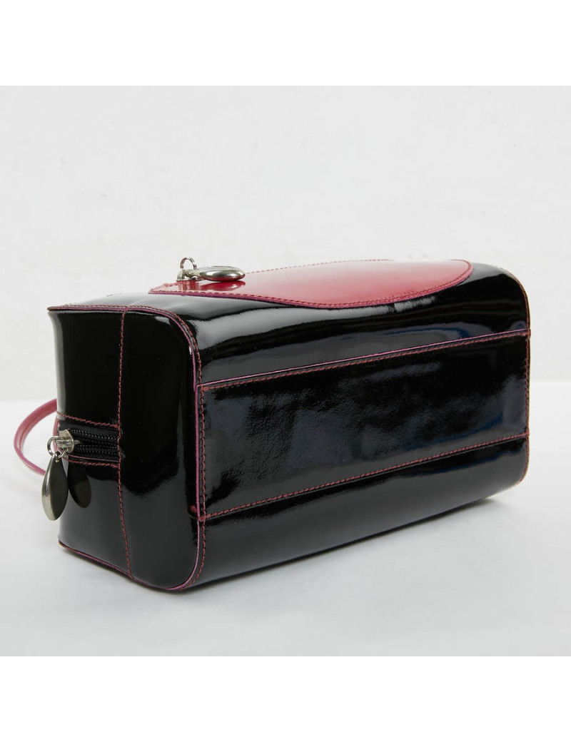 Sac Lagerfeld cuir verni noir poignée rose