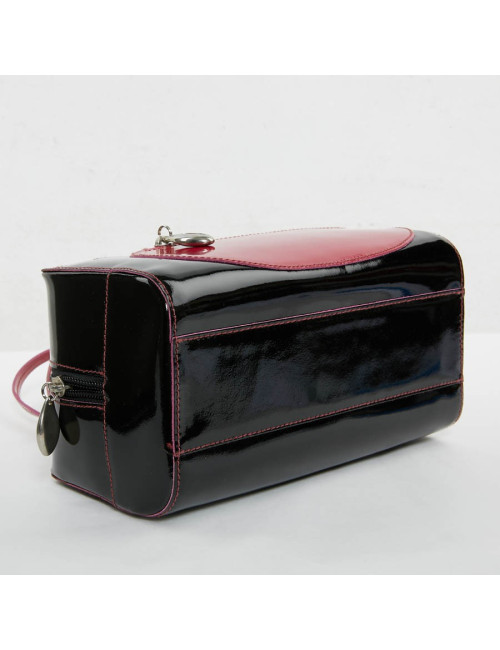 Sac LAGERFELD cuir verni noir poignée fuschia