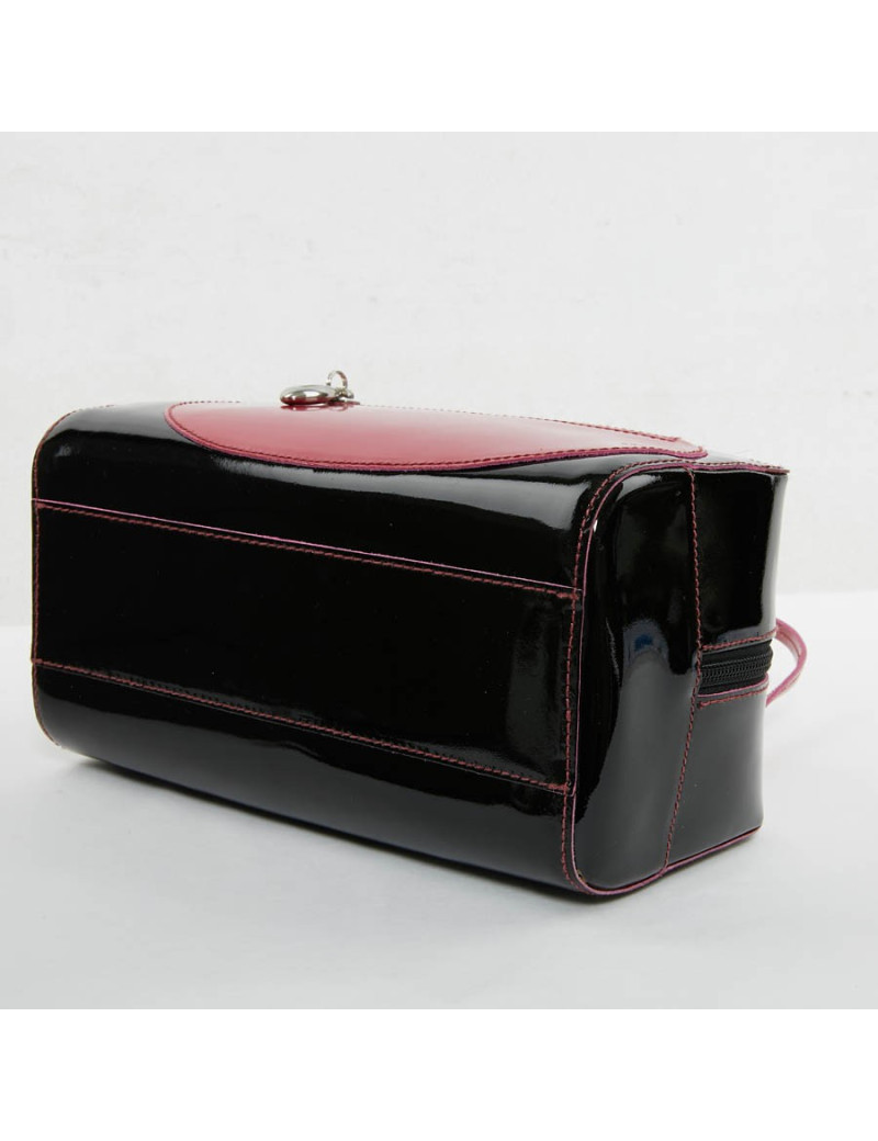 Sac Lagerfeld cuir verni noir poignée rose