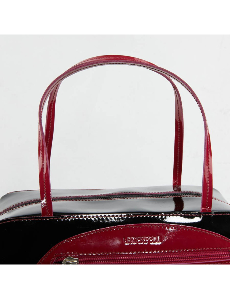 Sac Lagerfeld cuir verni noir poignée rose