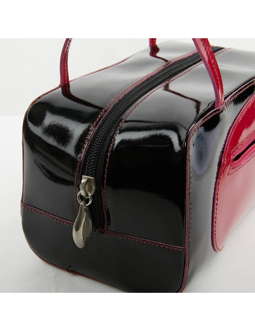 Sac LAGERFELD cuir verni noir poignée fuschia