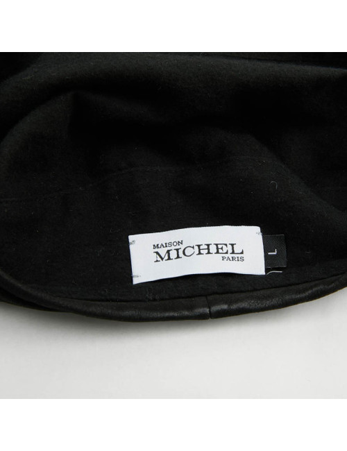 Beret MAISON MICHEL noir cuir d'agneau