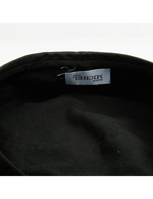 Beret MAISON MICHEL noir cuir d'agneau