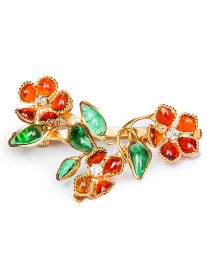 Broche MARGUERITE DE VALOIS pâte de verre orange et vert 
