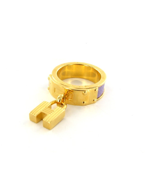 Bague HERMES vintage en cuir de chèvre mysore et plaqué or 24 carats