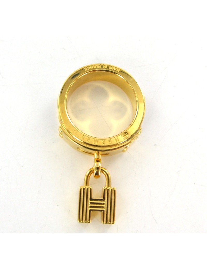 Bague HERMES vintage en cuir de chèvre mysore et plaqué or 24 carats