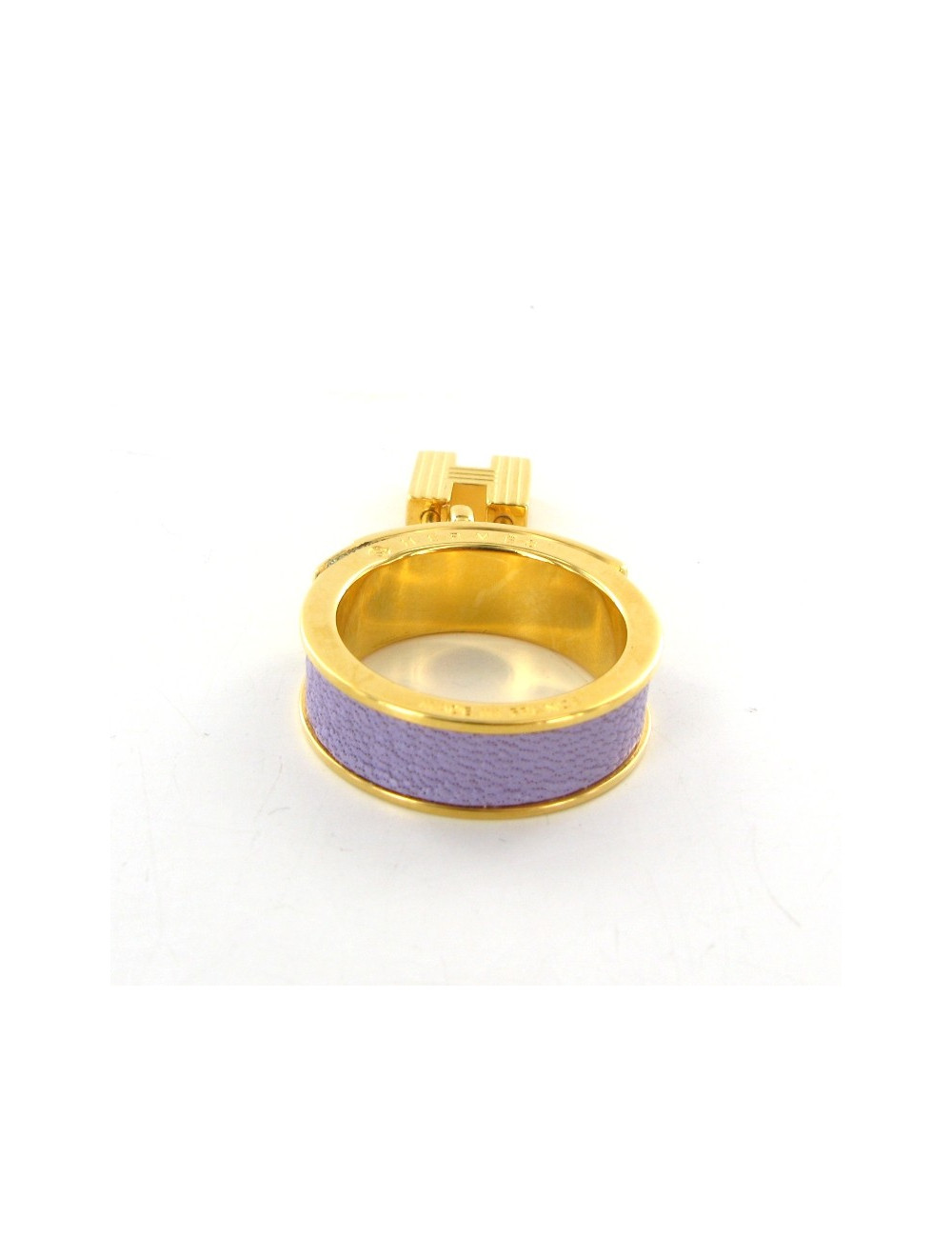 Bague HERMES vintage en cuir de chèvre mysore et plaqué or 24 carats