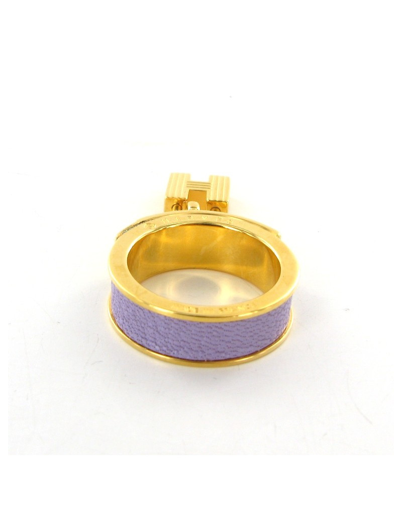Bague HERMES vintage en cuir de chèvre mysore et plaqué or 24 carats