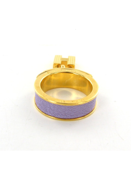 Bague HERMES vintage en cuir de chèvre mysore et plaqué or 24 carats