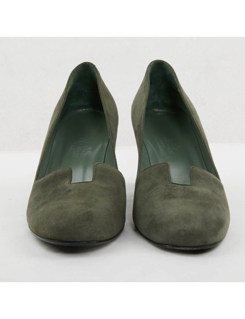 Escarpins Hermès T37 veau velours vert