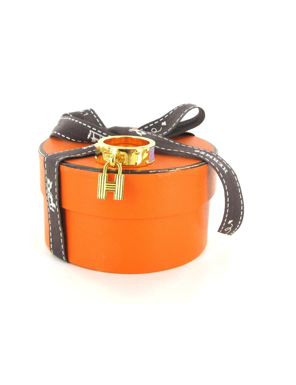 Bague HERMES vintage en cuir de chèvre mysore et plaqué or 24 carats