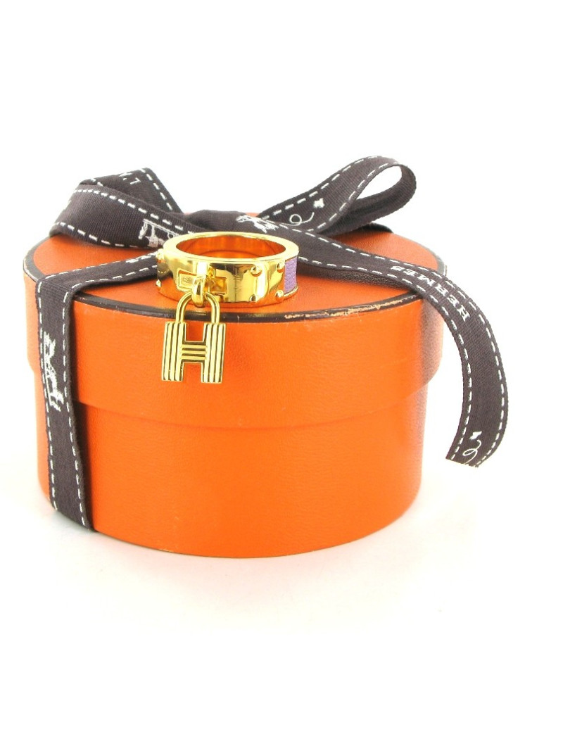 Bague HERMES vintage en cuir de chèvre mysore et plaqué or 24 carats