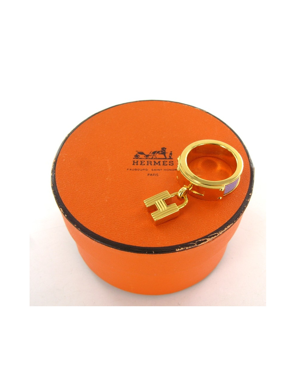 Bague HERMES vintage en cuir de chèvre mysore et plaqué or 24 carats