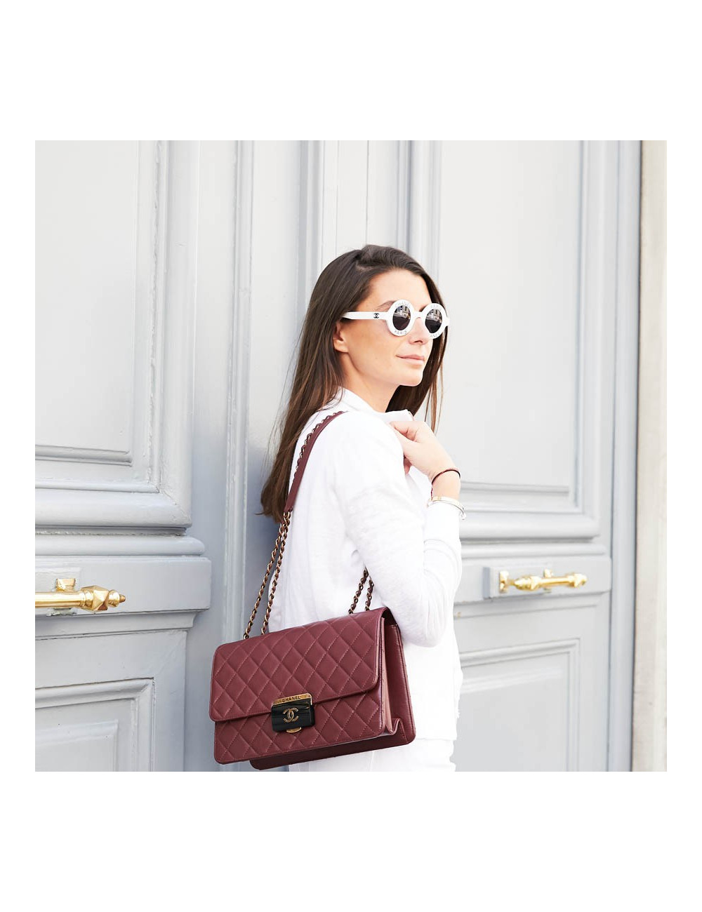 Sac CHANEL cuir matelassé bordeaux foncé