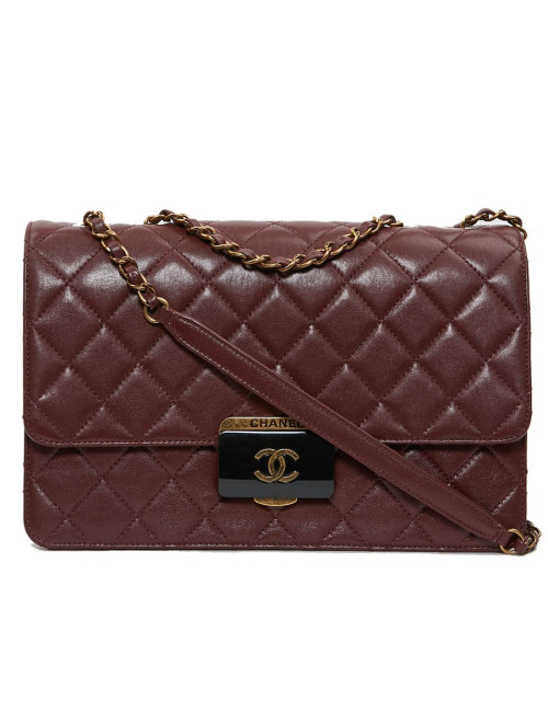 Sac CHANEL cuir matelassé bordeaux foncé