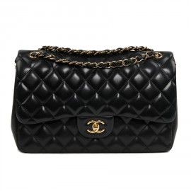 Grand sac classique Chanel cuir matelassé noir