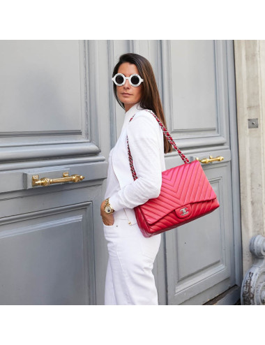 Grand sac CHANEL chevron Jumbo rose 2