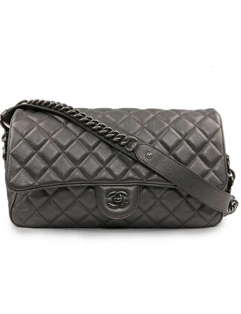 Sac CHANEL cuir grainé argent acier