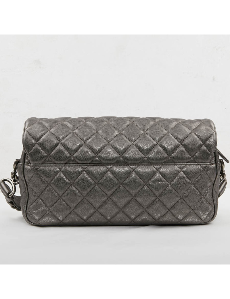 Sac CHANEL cuir grainé argent acier
