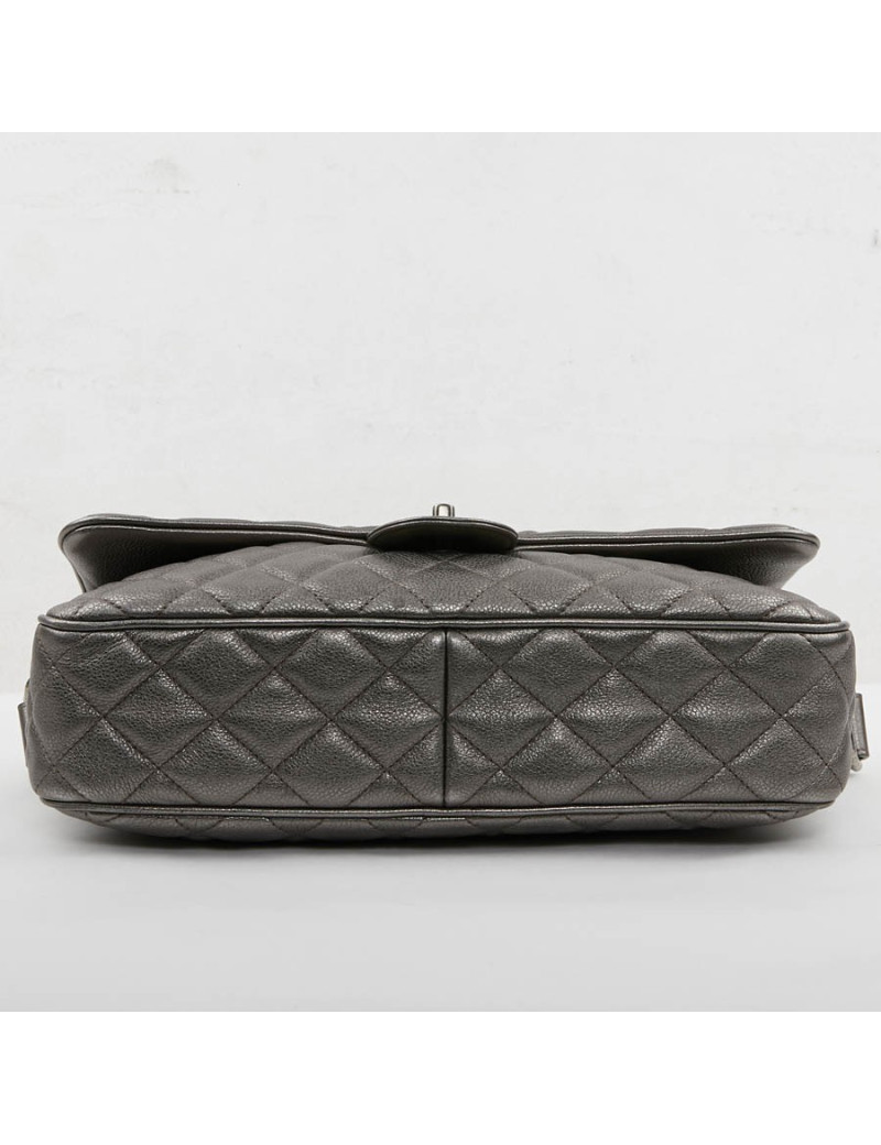 Sac CHANEL cuir grainé argent acier