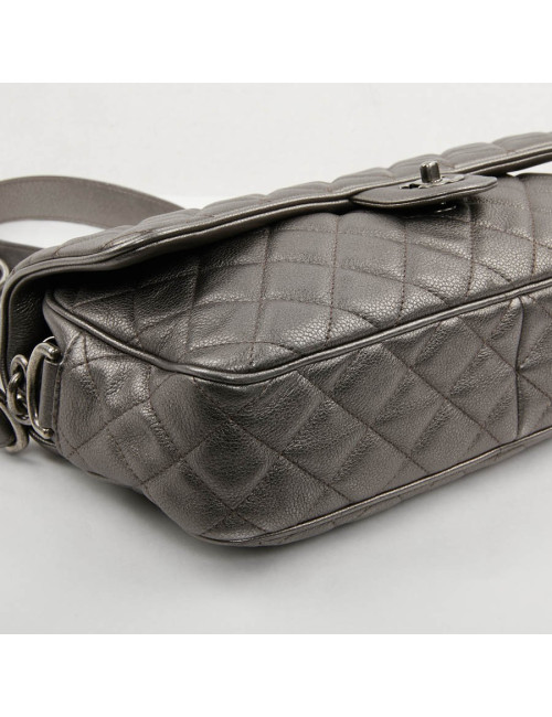 Sac CHANEL cuir grainé argent acier