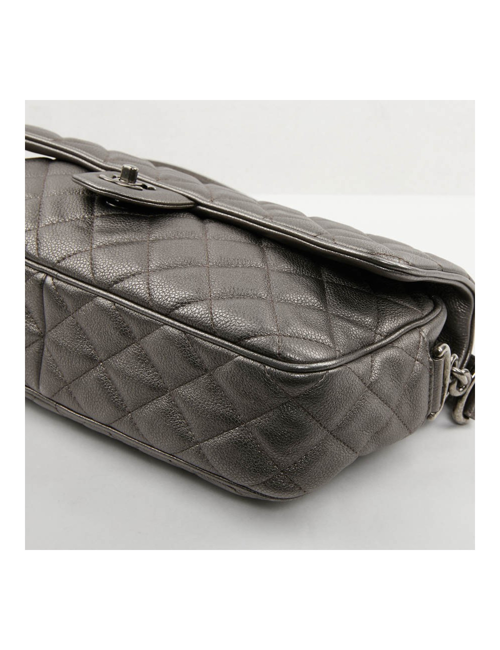 Sac CHANEL cuir grainé argent acier
