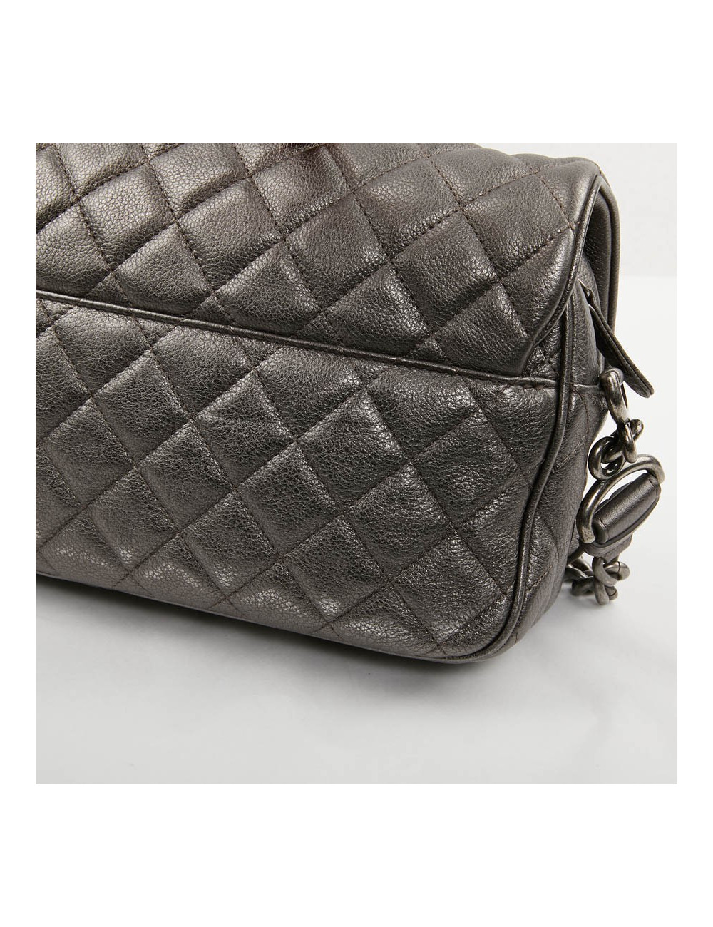Sac CHANEL cuir grainé argent acier
