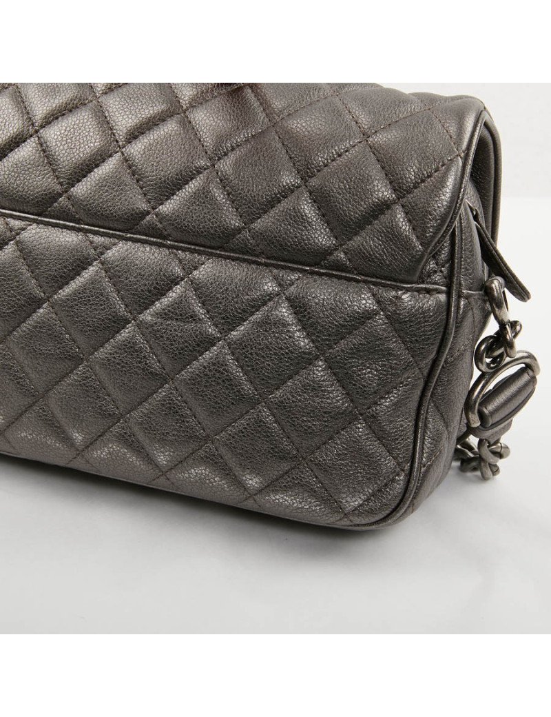 Sac CHANEL cuir grainé argent acier