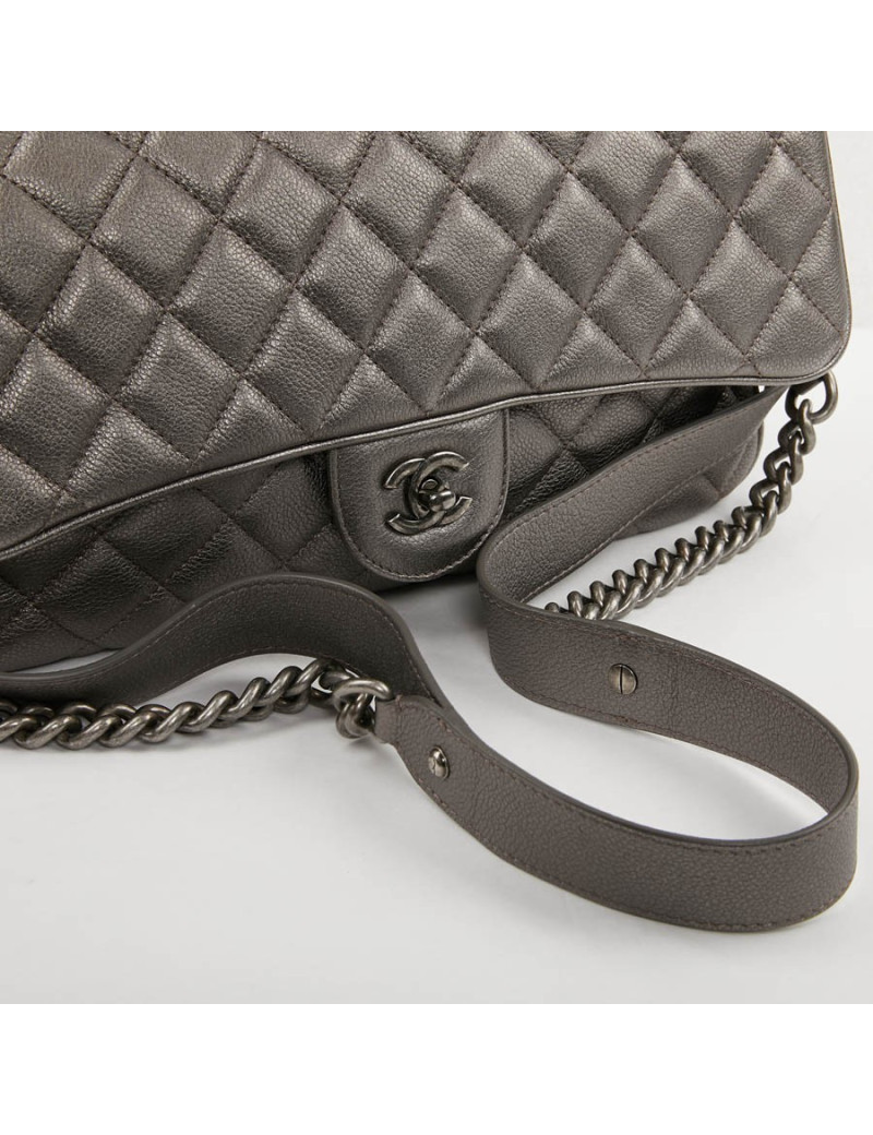 Sac CHANEL cuir grainé argent acier