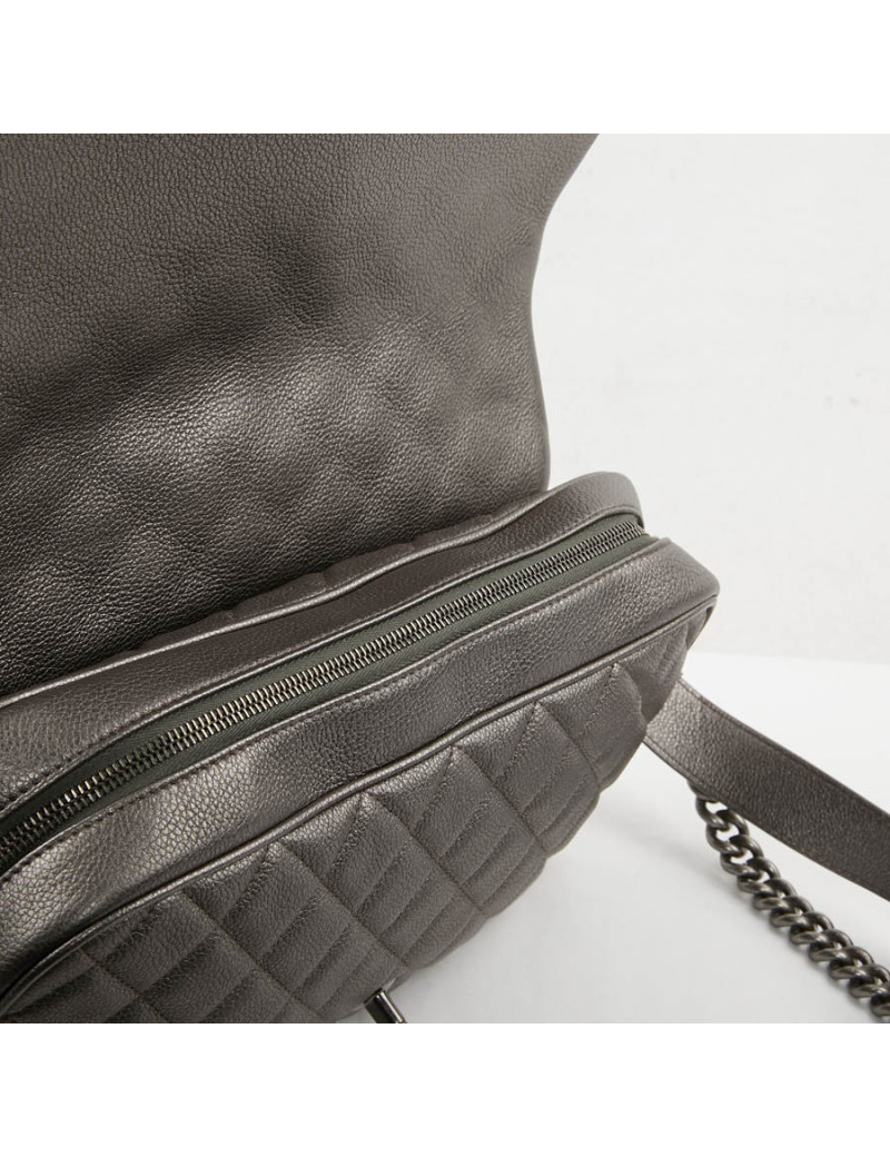 Sac CHANEL cuir grainé argent acier