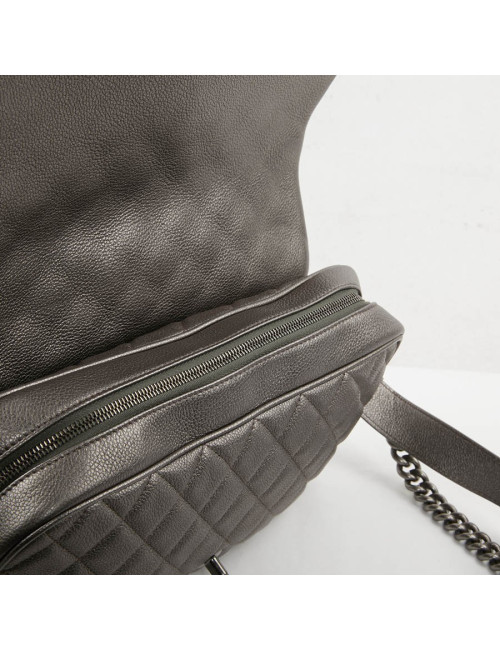 Sac CHANEL cuir grainé argent acier